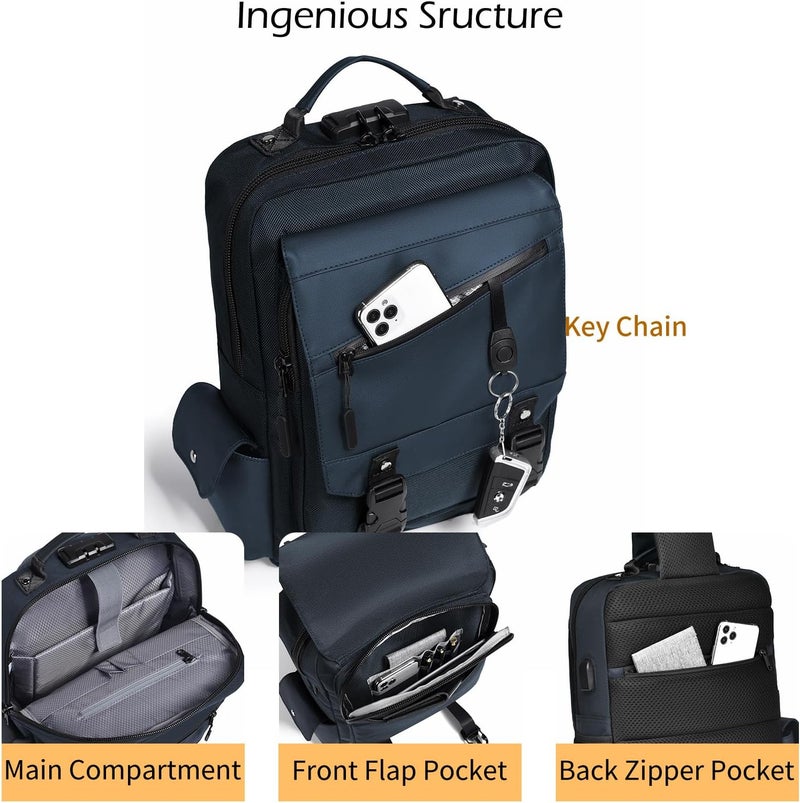 Leaper Crossbody Messenger Bag for Men: 13L Multi-pocket Satchel Sling Shoulder Bags for Travel Daily Work - Women Single Strap Backpack for Cycling, Hiking - Laptop Sling Bag for Men 14 inch,DarkBlue - Image 4